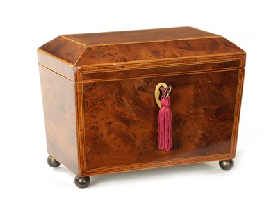 Lot 346 - A REGENCY BURR YEW TEA CADDY