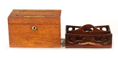 Lot 140 - A 19TH CENTURY MAHOGANY LETTER TRAY AND CORRESPONDENCE BOX 'ANSWERED ABD UNANSWERED'