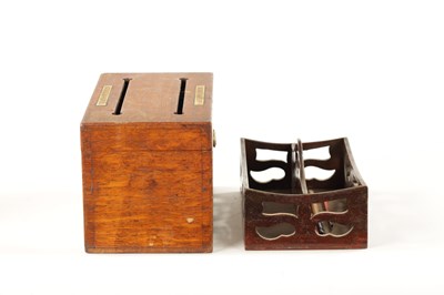Lot 140 - A 19TH CENTURY MAHOGANY LETTER TRAY AND CORRESPONDENCE BOX 'ANSWERED ABD UNANSWERED'