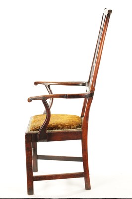 Lot 92 - AN UNUSUAL 18TH CENTURY TALL BACK COUNTRY ELM SPLAT BACK ARMCHAIR
