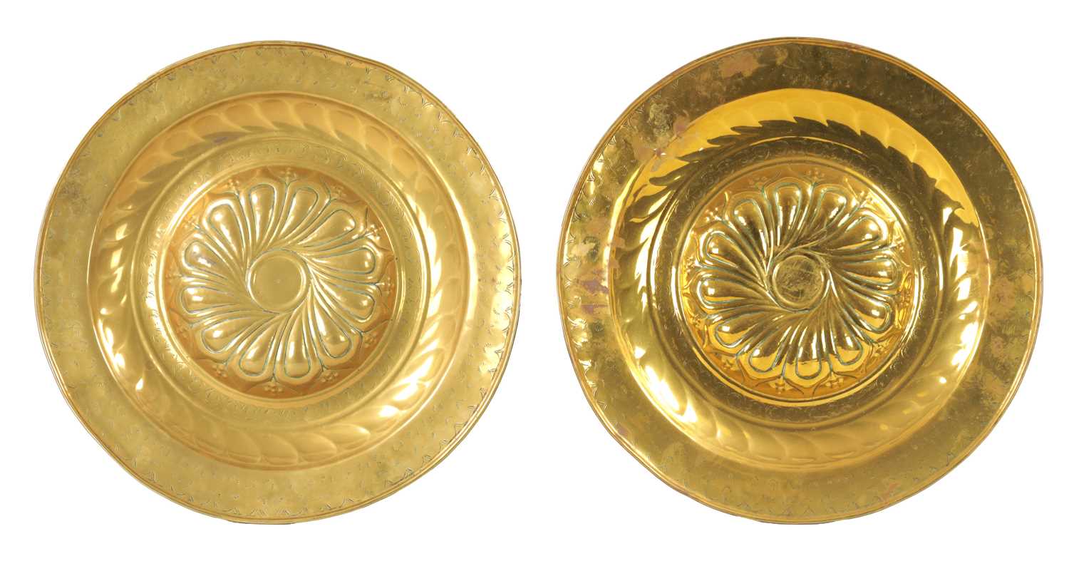 Lot 239 - A PAIR OF 17TH CENTURY BRASS ALMS DISHES