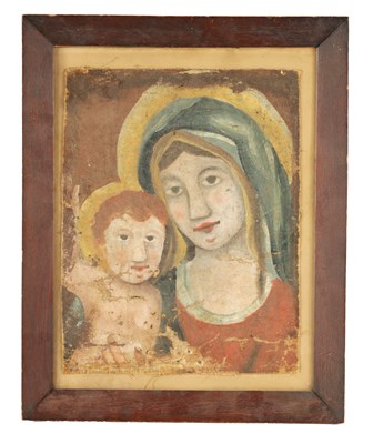 Lot 64 - AN INTERESTING EARLY OIL ON CANVAS MADONNA AND CHILD