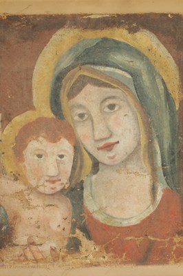 Lot 64 - AN INTERESTING EARLY OIL ON CANVAS MADONNA AND CHILD