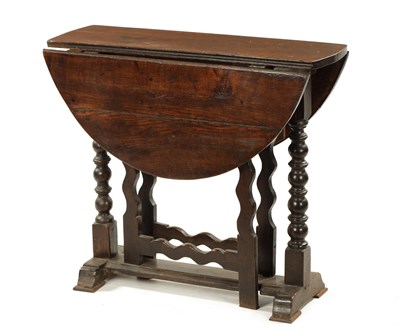 Lot 355 - A 17TH CENTURY SMALL OAK GATE LEG TABLE WITH SILHOUETTE LEG