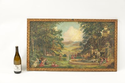 Lot 101 - A EDWARDIAN OIL ON PANEL DEPICTING LADIES AND GENTLEMAN IN A GARDEN SETTING