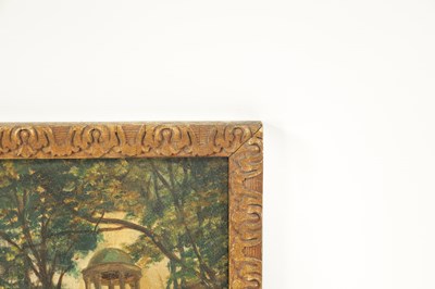 Lot 101 - A EDWARDIAN OIL ON PANEL DEPICTING LADIES AND GENTLEMAN IN A GARDEN SETTING