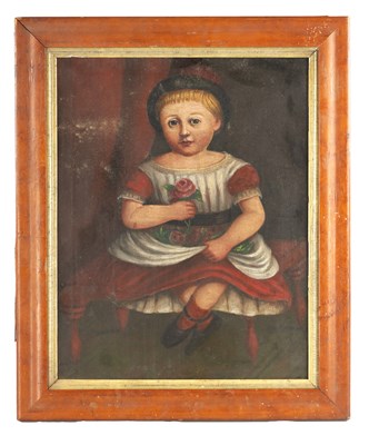 Lot 127 - A 19TH CENTURY NAIVE OIL PAINTING ON CANVAS