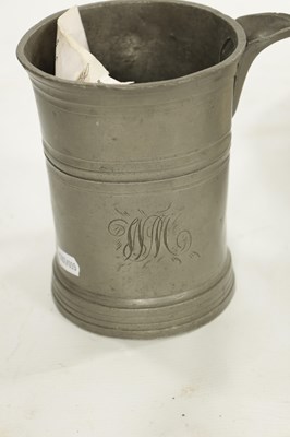 Lot 273 - A SET OF FOUR 18TH CENTURY PEWTER PLATES AND A LIPPED TANKARD