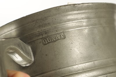 Lot 273 - A SET OF FOUR 18TH CENTURY PEWTER PLATES AND A LIPPED TANKARD