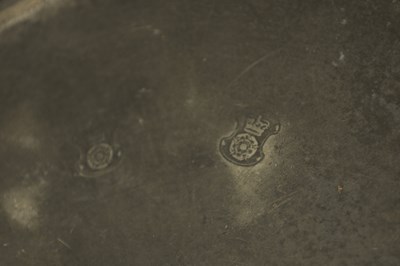 Lot 273 - A SET OF FOUR 18TH CENTURY PEWTER PLATES AND A LIPPED TANKARD