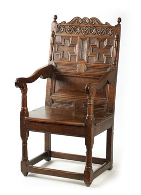 Lot 360 - A 17TH CENTURY CARVED OAK JACOBEAN STYLE WAINSCOT  CHAIR