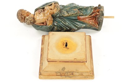 Lot 291 - AN EARLY 18TH CENTURY POLYCHROME CARVING OF MADONNA AND CHILD