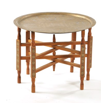 Lot 108 - A 19TH CENTURY EASTERN HARDWOOD AND MIXED METAL TRAY TOPPED OCCASIONAL TABLE