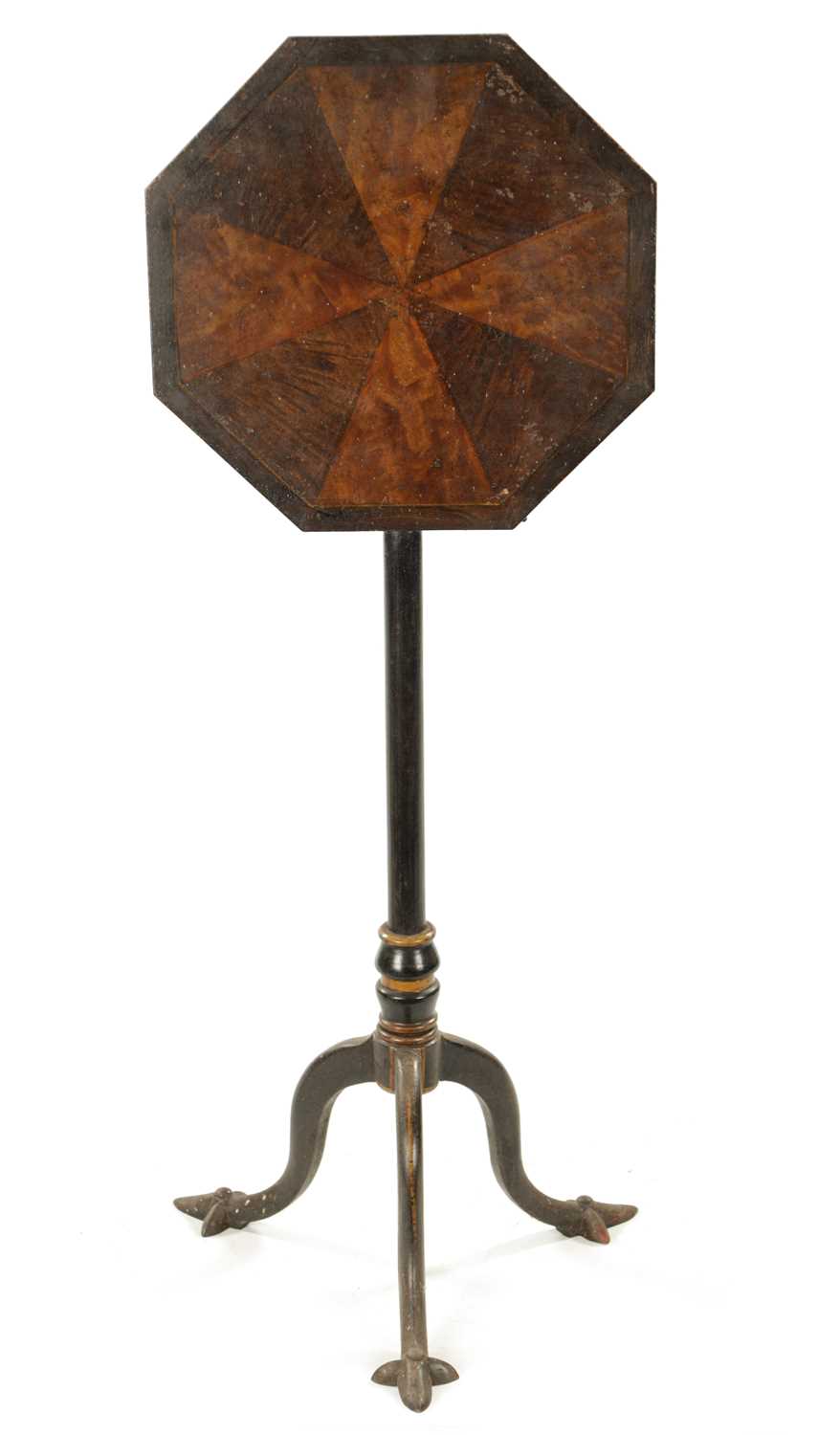 Lot 39 - A RARE 19TH CENTURY PROBABLY AMERICAN ADJUSTABLE CAST IRON TABLE / MUSIC STAND WITH OCTAGONAL SIMULATED TOP