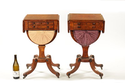 Lot 396 - A RARE MATCHED PAIR OF REGENCY BURR ELM WORK TABLES