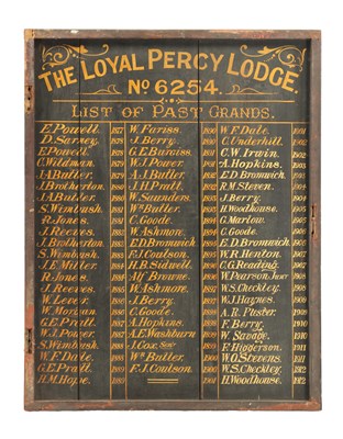 Lot 339 - A 19TH CENTURY MASONIC SIGN “THE LOYAL PERCY LODGE, NO. 6254”