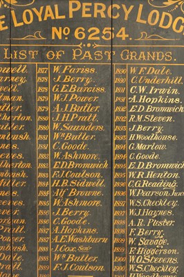 Lot 339 - A 19TH CENTURY MASONIC SIGN “THE LOYAL PERCY LODGE, NO. 6254”