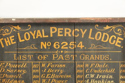Lot 339 - A 19TH CENTURY MASONIC SIGN “THE LOYAL PERCY LODGE, NO. 6254”