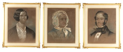 Lot 190 - A SET OF THREE 19TH CENTURY PASTELS FAMILY PORTRAITS