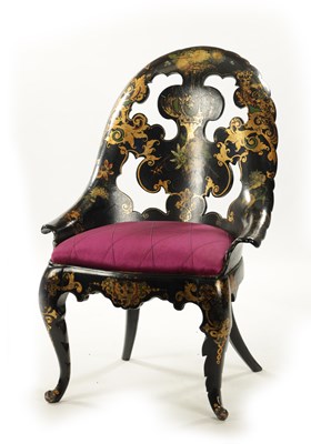 Lot 322 - JENNENS & BETTRIDGE BIRMINGHAM / LONDON. A 19TH CENTURY PAPER MACHIER LACQUERWORK ARMCHAIR