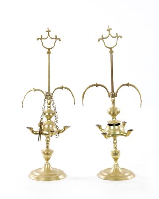 Lot 103 - A PAIR OF LATE 19TH CENTURY BRASS OIL LAMPS