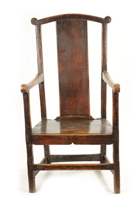 Lot 276 - AN 18TH CENTURY PRIMITIVE ASH AND ELM COUNTRY ARMCHAIR