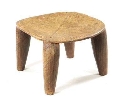 Lot 332 - AN ANTIQUE NATIVE HARDWOOD FOUR-LEG STOOL