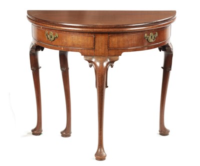 Lot 412 - A GEORGE II RED WALNUT FOLD-OVER TEA TABLE