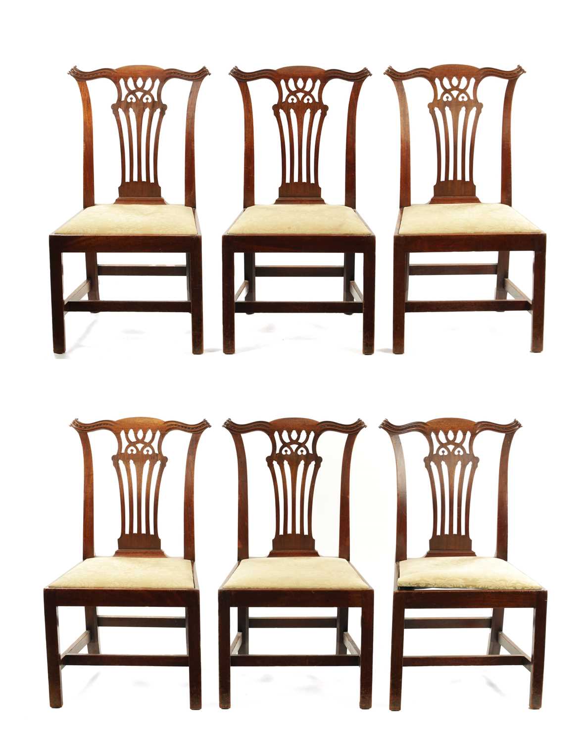 Lot 217 - A FINE ORIGINAL SET OF SIX GEORGE III CHIPPENDALE PERIOD MAHOGANY PIERCED SPLAT BACK  DINING CHAIRS
