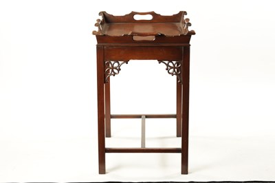 Lot 6 - A REPRODUCTION CHIPPENDALE STYLE MAHOGANY TRAY ON STAND