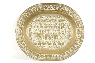 Lot 366 - A LATE 19TH CENTURY INDIAN EMBOSSED BRASS OVAL TRAY