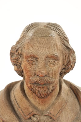 Lot 435 - A LATE 19TH CENTURY CARVED WOODEN BUST OF SHAKESPEARE