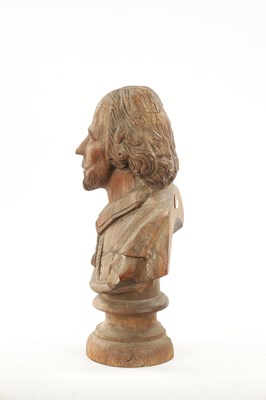 Lot 435 - A LATE 19TH CENTURY CARVED WOODEN BUST OF SHAKESPEARE
