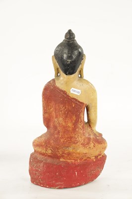 Lot 118 - A 19TH CENTURY CARVED ALABASTER PAINTED BURMESE BUDDHA