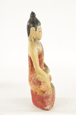 Lot 118 - A 19TH CENTURY CARVED ALABASTER PAINTED BURMESE BUDDHA
