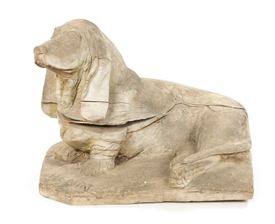 Lot 413 - A 19TH CENTURY CARVED WOOD SCULPTURE OF A SEATED DOG