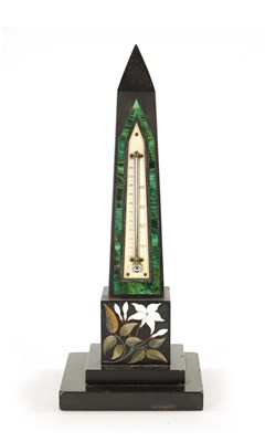 Lot 438 - A LARGE 19TH CENTURY ASHFORD SLATE AND INLAID MARBLE OBELISK THERMOMETER