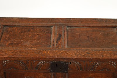 Lot 43 - A SMALL 17TH CENTURY OAK TWO PANEL COFFER