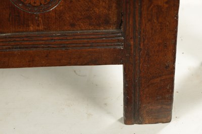 Lot 43 - A SMALL 17TH CENTURY OAK TWO PANEL COFFER