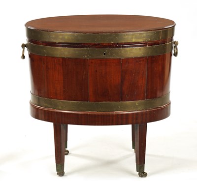 Lot 212 - A GEORGE III OVAL MAHOGANY WINE COOLER ON STAND