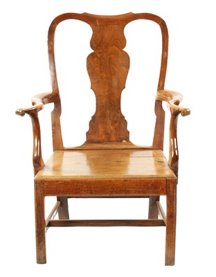 Lot 179 - A LARGE EARLY 18TH CENTURY WALNUT SPLAT BACK COUNTRY ARMCHAIR
