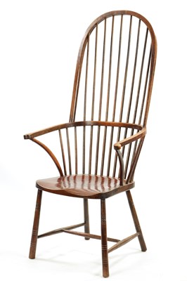 Lot 327 - A 19TH CENTURY PRIMITIVE PAINTED STICK BACK WINDSOR ARMCHAIR