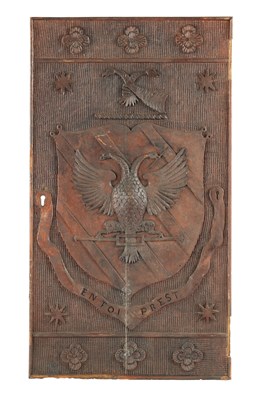 Lot 205 - A VICTORIAN CARVED OAK COAT OF ARMS PANEL