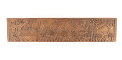 Lot 416 - A CAMEROON CARVED HARDWOOD PLAQUE OF SLAVES