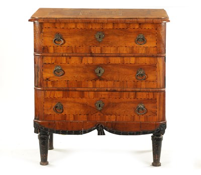 Lot 146 - AN EARLY 18TH CENTURY ITALIAN OLIVE WOOD AND WALNUT CHEST OF DRAWERS