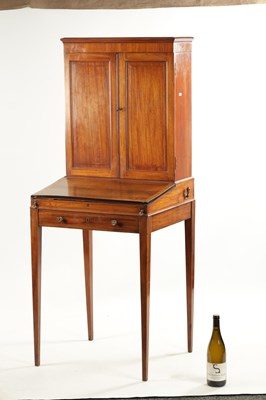 Lot 191 - A SMALL LATE 18TH CENTURY FIGURED ROSEWOOD AND TULIPWOOD BANDED BONHEUR DE JOUR