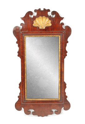 Lot 424 - A SMALL 18TH CENTURY WALNUT HANGING MIRROR