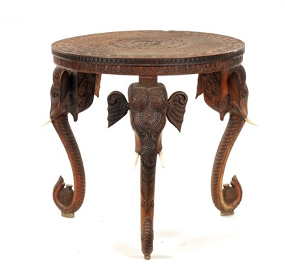 Lot 436 - A 19TH CENTURY INDIAN CARVED HARDWOOD OCCASIONAL TABLE