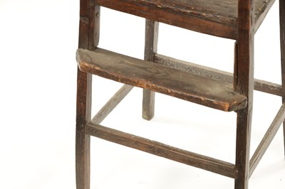Lot 165 - A PRIMITIVE 18TH CENTURY CHILDS FRUITWOOD SPLAT BACK HIGH CHAIR