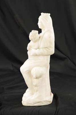 Lot 125 - A 17TH CENTURY CARVED WHITE MARBLE SCULPTURE OF MADONNA AND CHILD